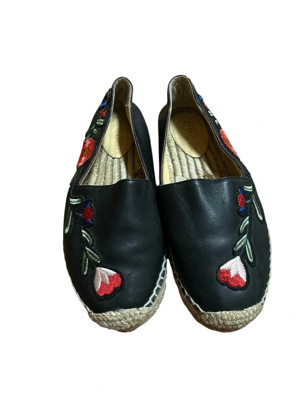 Gucci Black Embroidered Floral Espadrille Slip-Ons